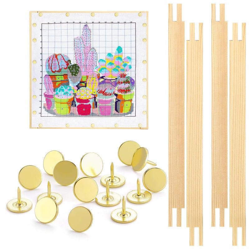Glooglitter 2 Sets Stretcher Bars for Needlework with Thumb Tacks Regular Needlepoint Stretcher Bars Wooden Canvas for Embroidery Stitch Frame Set Bundle with Crafts10 InchWood - Image 3