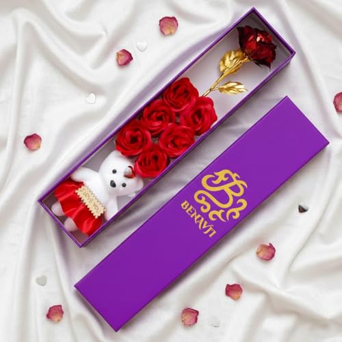BENAVJI Valentine’s Day Gift Set Romantic Gift for Girlfriend, Boyfriend, Wife, and Husband (Red Rose with Flower & Teddy) - Image 2