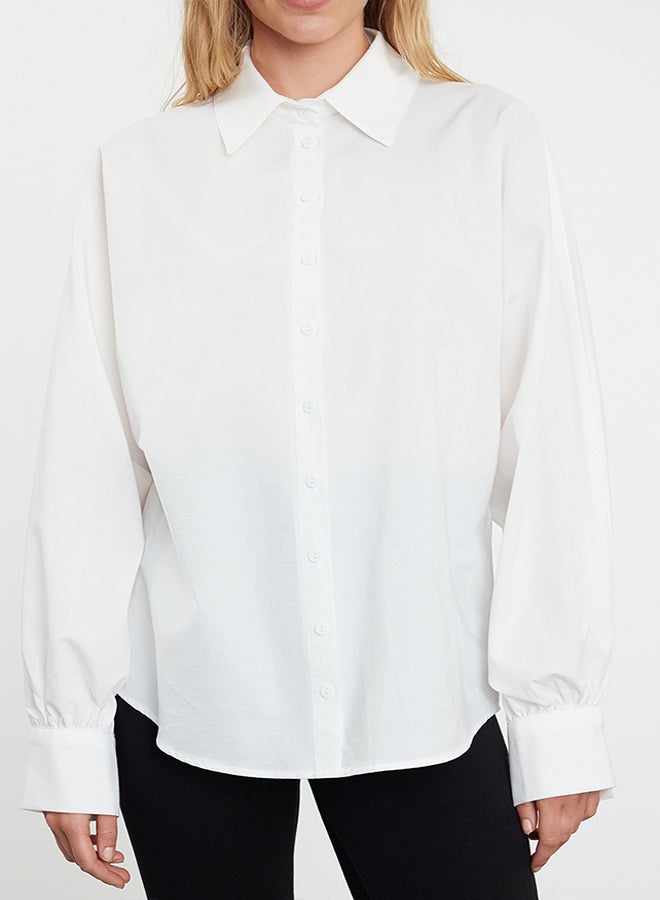trendyol Ecru Balloon Sleeve Oversize Wide Fit Woven Shirt TWOAW25GO00013  - Image 3