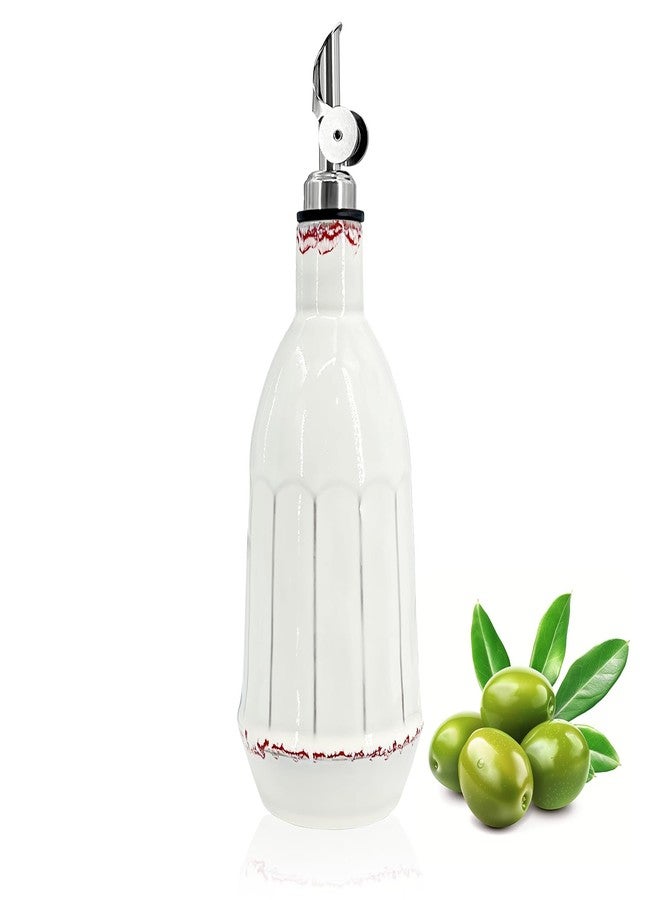 FALESHOS Ceramic Olive Oil Dispenser Bottle, 18oz Opaque Kitchen Oil Bottle with Automatic Stainless Steel Pourer Spout, for Premium Olive Oil, Vinegar, Soy Sauce & Liquids, Single Bottle (1 Piece) - Image 1