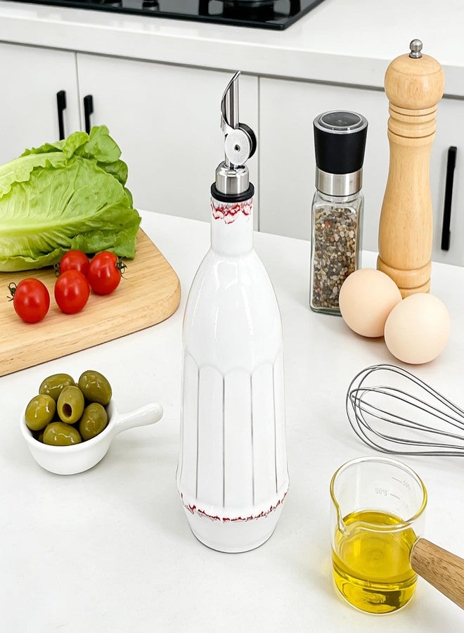 FALESHOS Ceramic Olive Oil Dispenser Bottle, 18oz Opaque Kitchen Oil Bottle with Automatic Stainless Steel Pourer Spout, for Premium Olive Oil, Vinegar, Soy Sauce & Liquids, Single Bottle (1 Piece) - Image 4