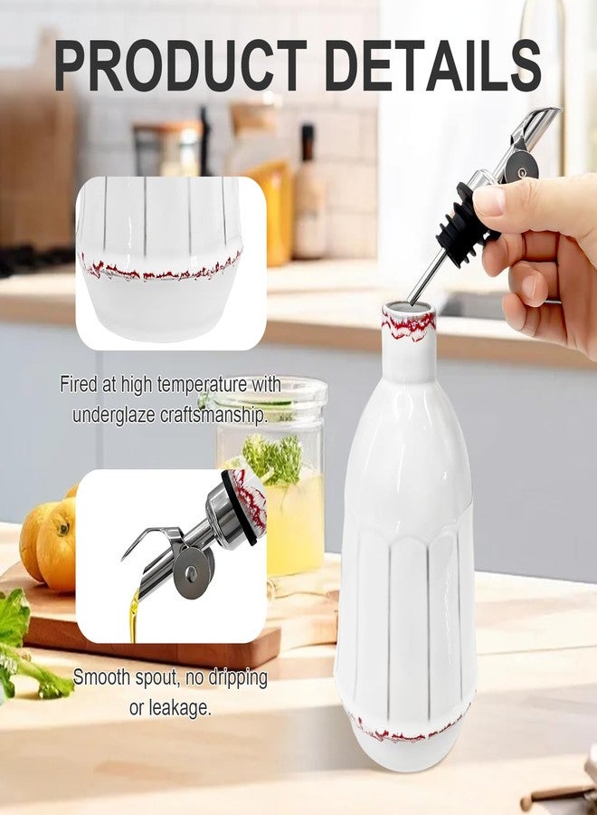 FALESHOS Ceramic Olive Oil Dispenser Bottle, 18oz Opaque Kitchen Oil Bottle with Automatic Stainless Steel Pourer Spout, for Premium Olive Oil, Vinegar, Soy Sauce & Liquids, Single Bottle (1 Piece) - Image 3