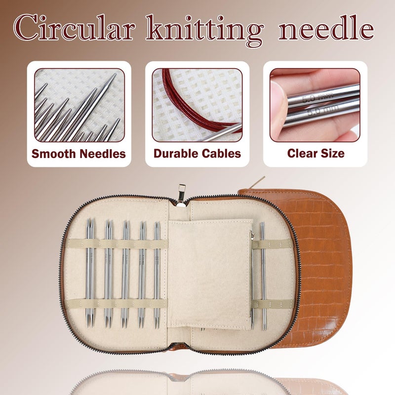 Lewhoo Circular Knitting Needles Set with Bag, 11 Pair Interchangeable Stainless Steel Circular Needle for Knitting with 4 Cables 2.0~5.0mm - Image 3