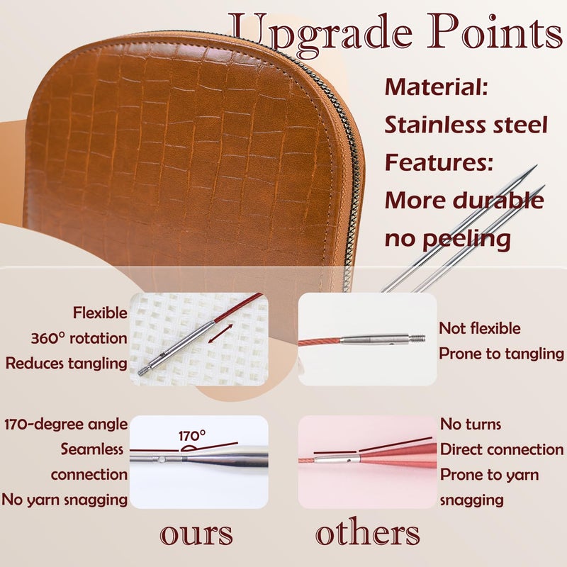 Lewhoo Circular Knitting Needles Set with Bag, 11 Pair Interchangeable Stainless Steel Circular Needle for Knitting with 4 Cables 2.0~5.0mm - Image 5