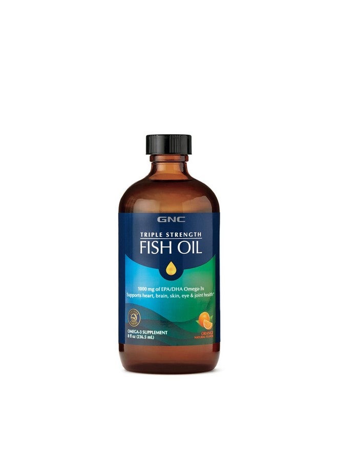 GNC Triple Strength Fish Oil | 1000 mg of EPA/DHA Omega-3s, Supports Heart, Brain, Skin, Eye, and Joint Health | Orange | 8 fl.oz - Image 1