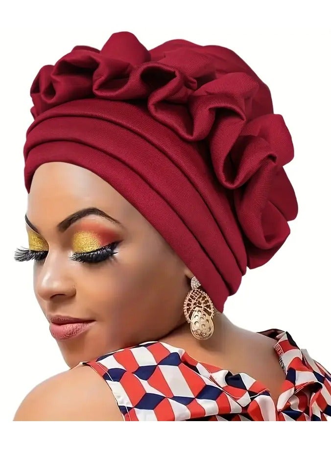 Goolsky [Popular Choice] Women's 3-Layer Brim Turban with Pleated Design, Solid Color Polyester Headscarf Hat for Outdoor and Home Use, Sleeping, Bath - Image 1