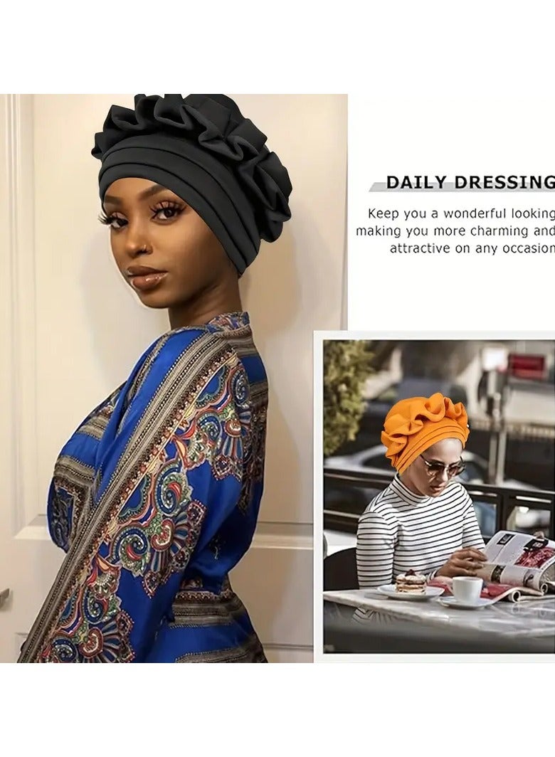 Goolsky [Popular Choice] Women's 3-Layer Brim Turban with Pleated Design, Solid Color Polyester Headscarf Hat for Outdoor and Home Use, Sleeping, Bath - Image 5