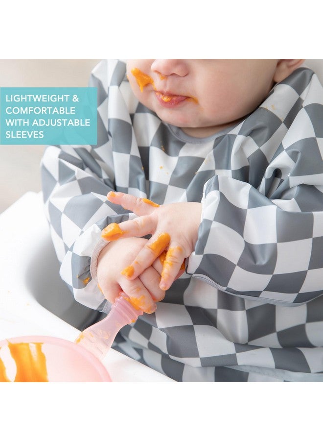 Bumkins Sleeved Bib for Girl or Boy, Baby and Toddler for 6-24 Mos, Essential Must Have for Eating, Feeding, Baby-Led Weaning Supplies, Long Sleeve Mess Saving Food Catcher, Fabric, Gray Check - Image 3