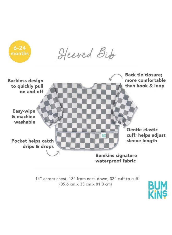 Bumkins Sleeved Bib for Girl or Boy, Baby and Toddler for 6-24 Mos, Essential Must Have for Eating, Feeding, Baby-Led Weaning Supplies, Long Sleeve Mess Saving Food Catcher, Fabric, Gray Check - Image 4