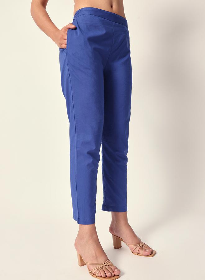 ISHIN Women's Blue Cotton Textured Tunic Full Palazzo Regular Fit Kurta Set - Image 3