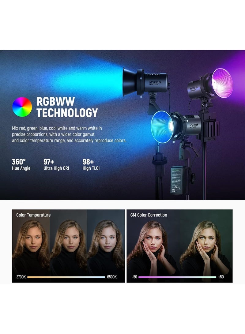 Neewer MS60C RGB LED Video Light with App Control – 65W Portable RGBWW COB Light for Photography & Videography - Image 4