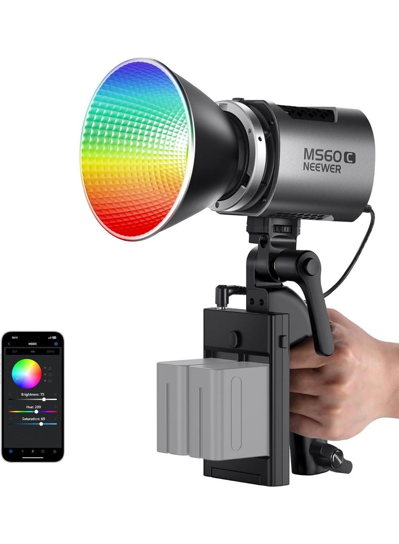 Neewer MS60C RGB LED Video Light with App Control – 65W Portable RGBWW COB Light for Photography & Videography - Image 1