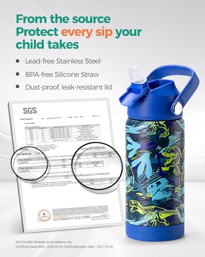 Choco Mocha Kids Dinosaur Water Bottle For School, Kids Insulated Water Bottle Stainless Steel for Boys, 14Oz Blue Dinosaur - Image 5