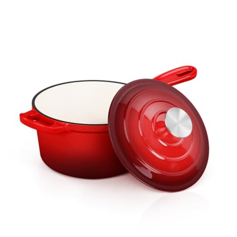 Enameled Cast Iron Sauce Pan with Lid, 1 Quart Dutch Oven for Cooking Boiling, Red, Healthy Non-Toxic, Induction and Oven Safe - Image 1