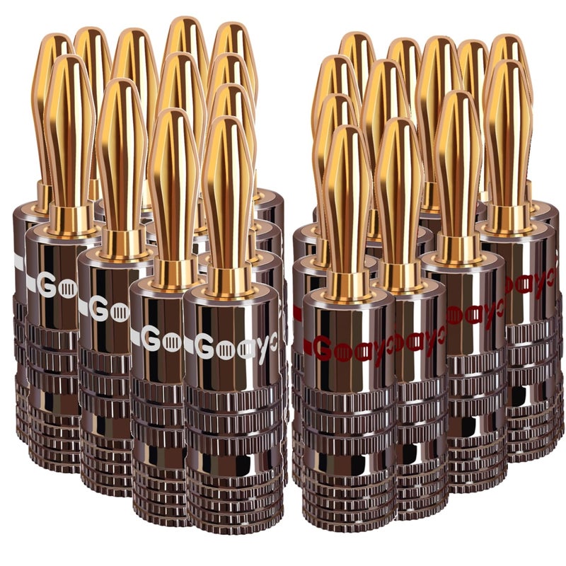 Goaycer Speaker Connector Banana Plugs - 24K Gold Plated Brass 4mm Plug (12 Pairs/24 pcs) - Image 1