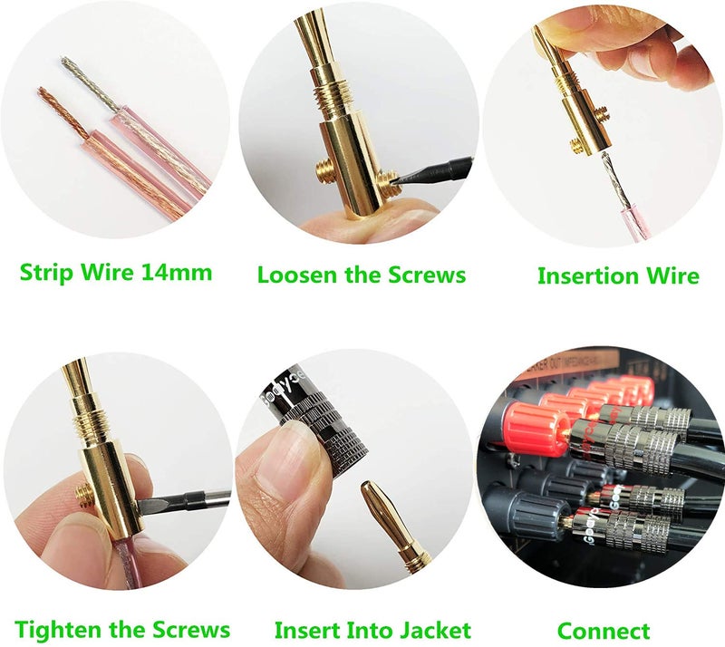 Goaycer Speaker Connector Banana Plugs - 24K Gold Plated Brass 4mm Plug (12 Pairs/24 pcs) - Image 5