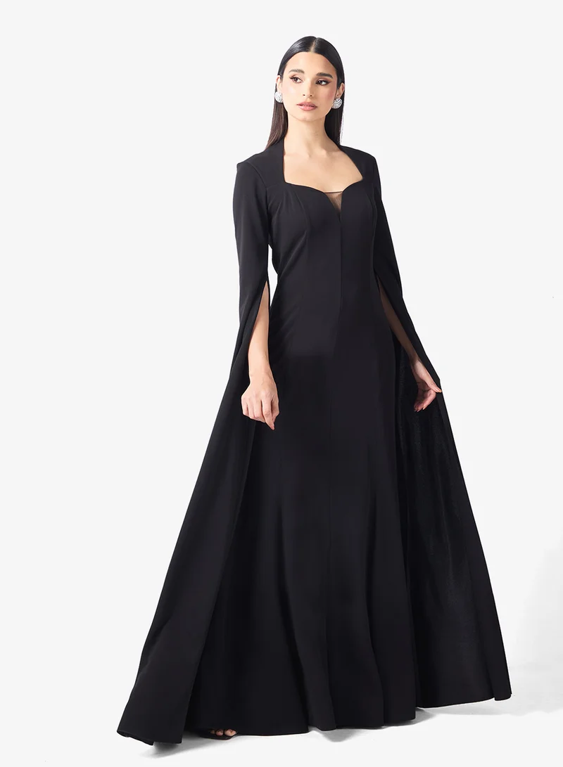 Namshi x Sweetheart Neckline A Line Dress with Cape Sleeves
