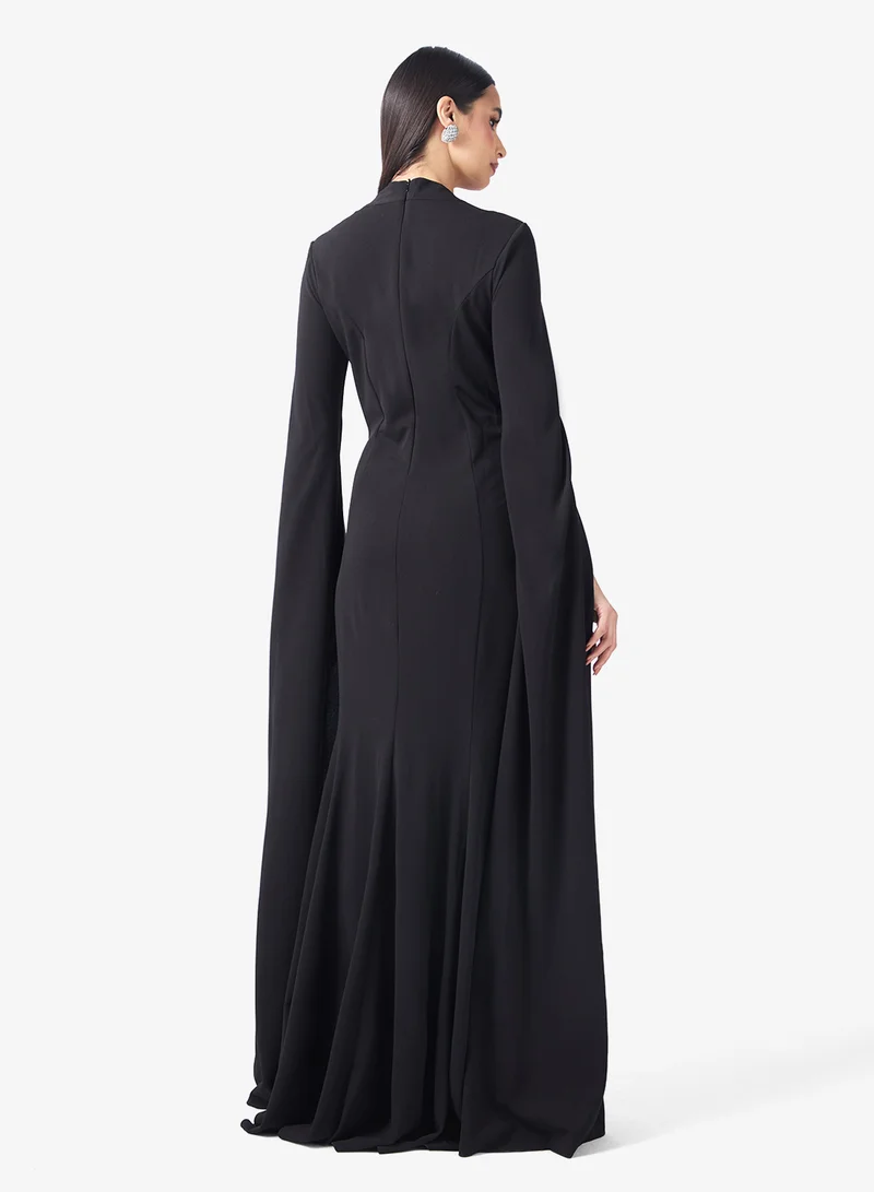 Namshi x Sweetheart Neckline A Line Dress with Cape Sleeves