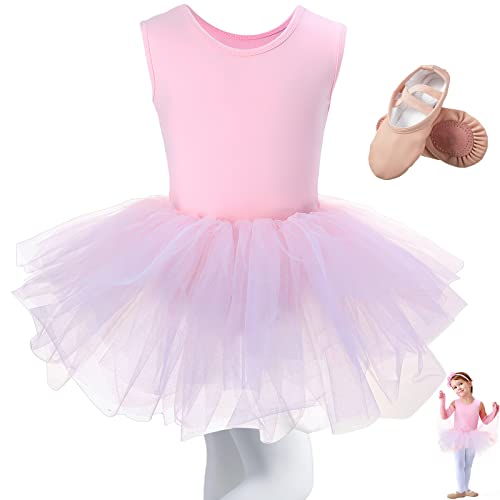 Jeere Ballet Outfit for Toddler Girls, Pink 3-Piece Set with Tutu Dress, Soft Shoes, and Tights (2-7 Years) - Image 1