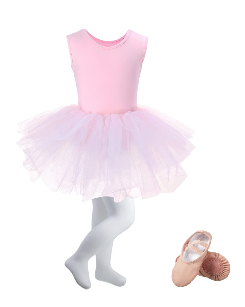 Jeere Ballet Outfit for Toddler Girls, Pink 3-Piece Set with Tutu Dress, Soft Shoes, and Tights (2-7 Years) - Image 4