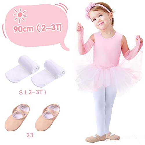 Jeere Ballet Outfit for Toddler Girls, Pink 3-Piece Set with Tutu Dress, Soft Shoes, and Tights (2-7 Years) - Image 2
