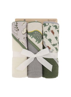 Cudlie Cudlie Buttons & Stitches Baby Boy 3 Pack Rolled/Carded Hooded Towels in Dino Roar Print (GS71721)  - Image 2