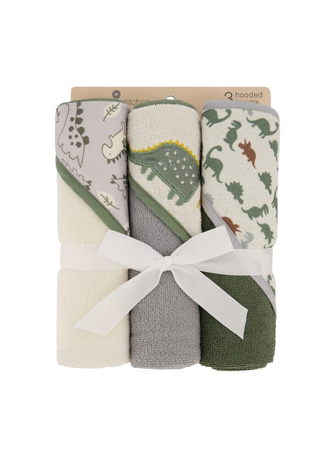 Cudlie Buttons & Stitches Baby Boy 3 Pack Rolled/Carded Hooded Towels in Dino Roar Print (GS71721) - Image 2
