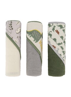 Cudlie Cudlie Buttons & Stitches Baby Boy 3 Pack Rolled/Carded Hooded Towels in Dino Roar Print (GS71721)  - Image 1
