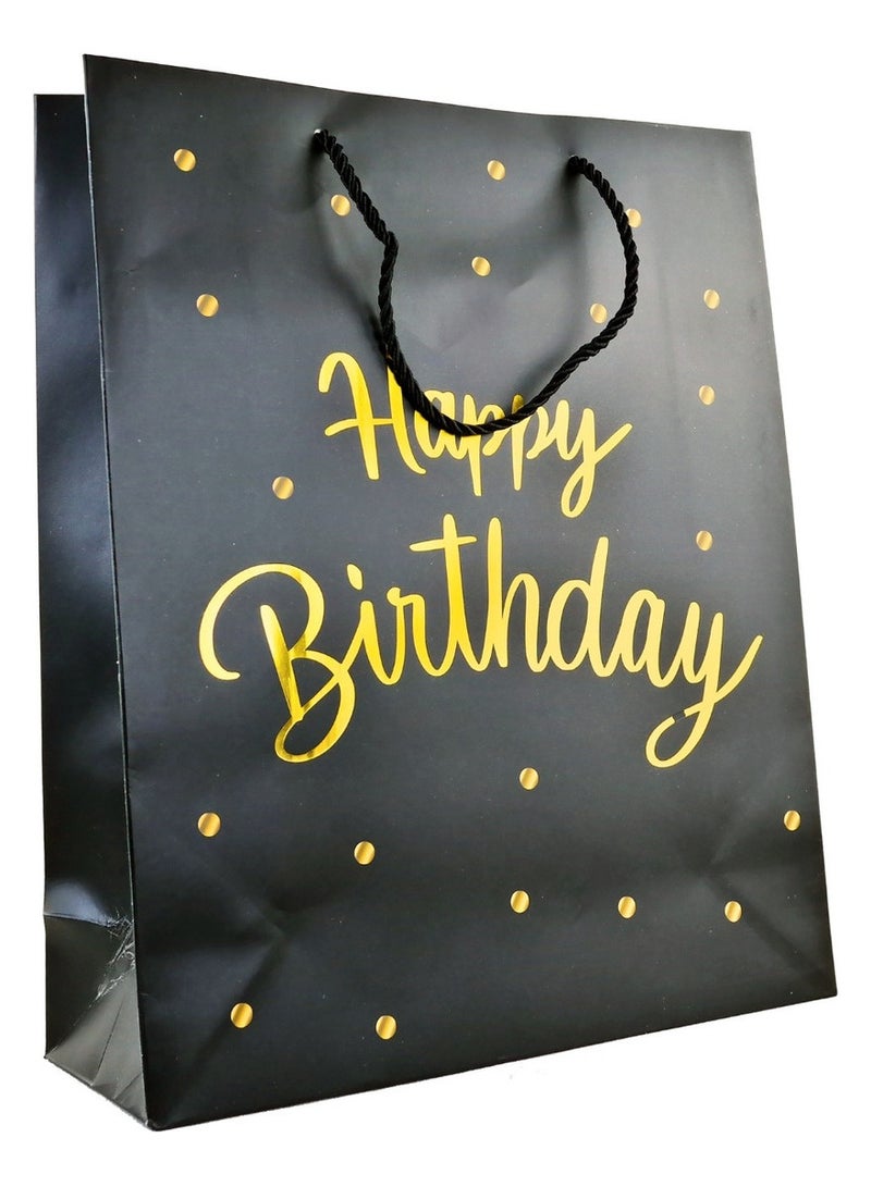 Generic Elegant Luxury Happy Birthday Text Celebration Wrap Present Paper Gift Bag Black Color for him her men and women chic with handles | Large Size 26 x 32 x 10  - Image 1