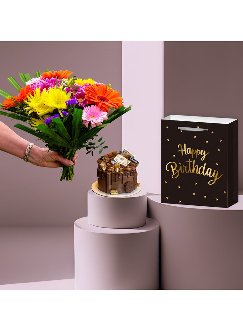 Generic Elegant Luxury Happy Birthday Text Celebration Wrap Present Paper Gift Bag Black Color for him her men and women chic with handles | Large Size 26 x 32 x 10  - Image 2