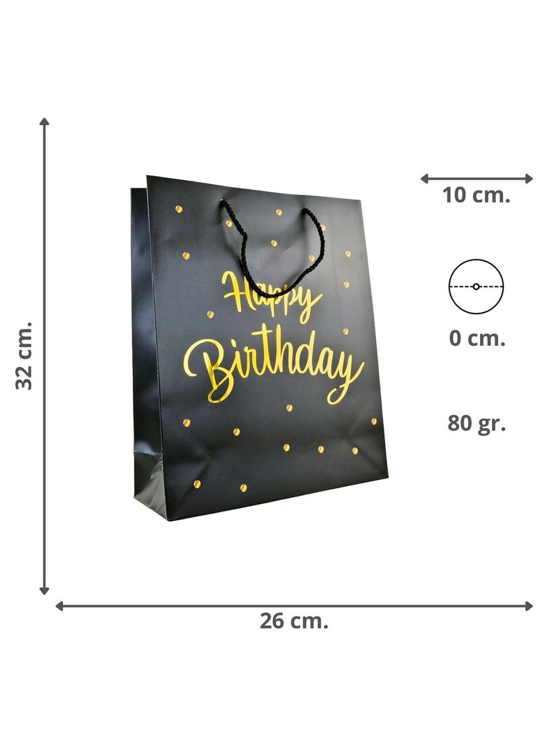 Generic Elegant Luxury Happy Birthday Text Celebration Wrap Present Paper Gift Bag Black Color for him her men and women chic with handles | Large Size 26 x 32 x 10  - Image 4