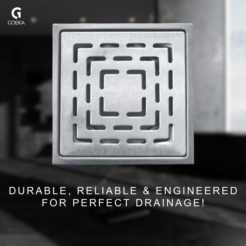 GOEKA Sapphire Square Flat Cut Floor Drain | 304 Stainless Steel Drain Channel | 6 x 6 Inches Waste Water Floor Drain Channel with Stainless Steel Trap - Image 5