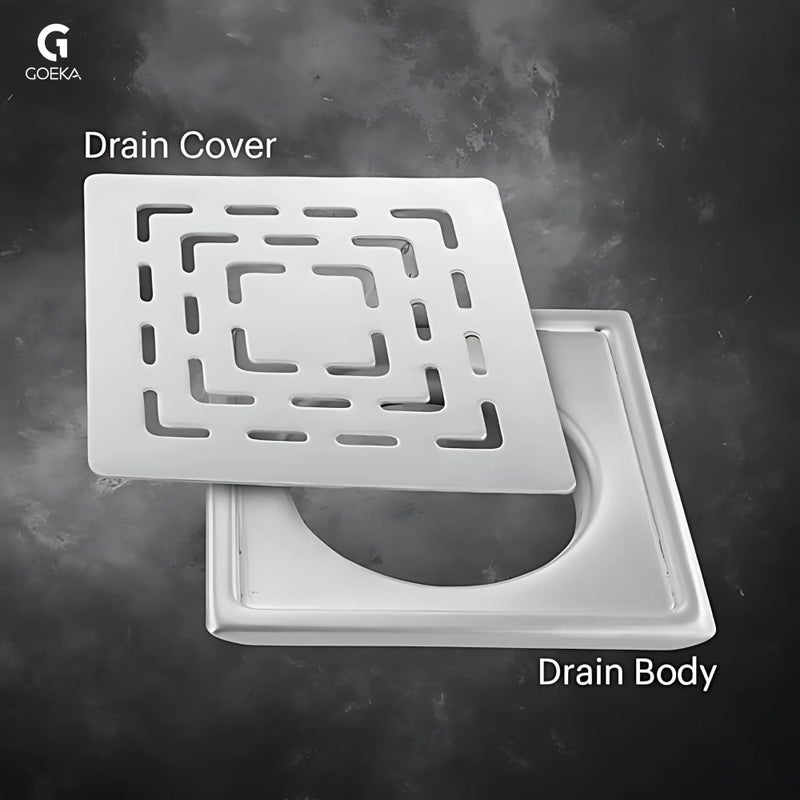 GOEKA Sapphire Square Flat Cut Floor Drain | 304 Stainless Steel Drain Channel | 6 x 6 Inches Waste Water Floor Drain Channel with Stainless Steel Trap - Image 4