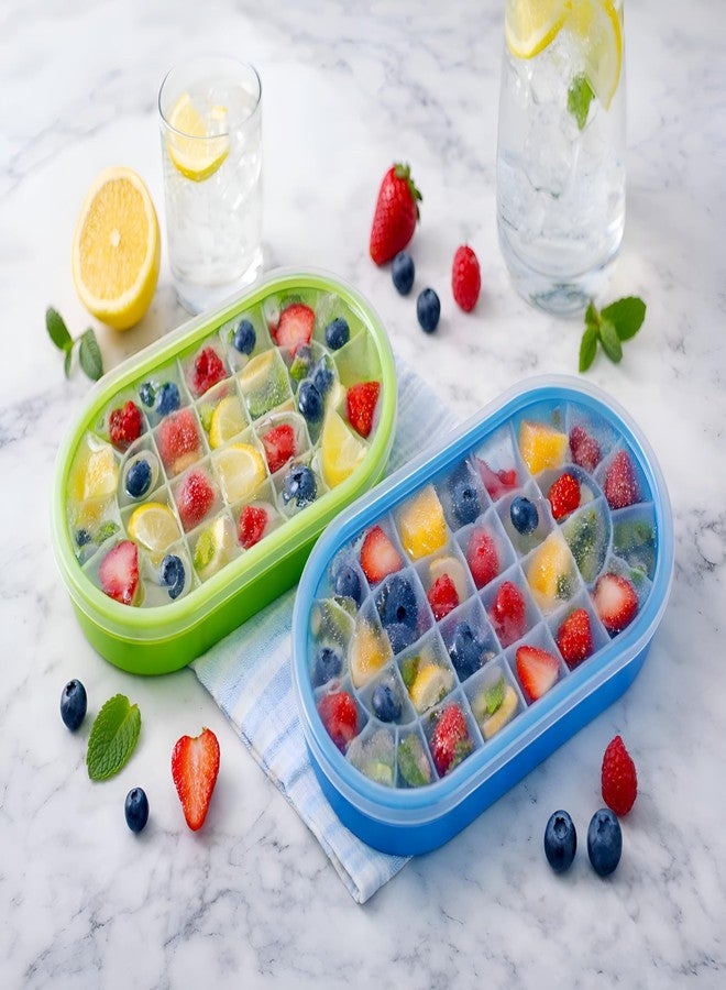 GaxQuly 2pcs Pop-Up Ice Cube Trays with lids, Flexible Silicone Bottoms for Easy Release, Stackable, BPA-Free, Food-Grade, Perfect for Freezer and Cocktails (Multicolor 30 Cavity) - Image 2