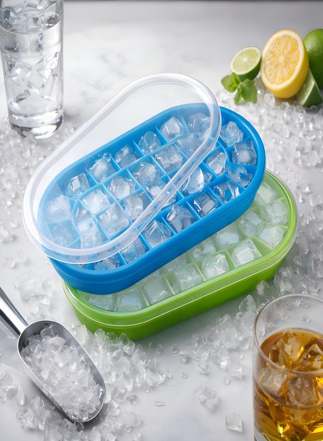 GaxQuly 2pcs Pop-Up Ice Cube Trays with lids, Flexible Silicone Bottoms for Easy Release, Stackable, BPA-Free, Food-Grade, Perfect for Freezer and Cocktails (Multicolor 30 Cavity) - Image 1