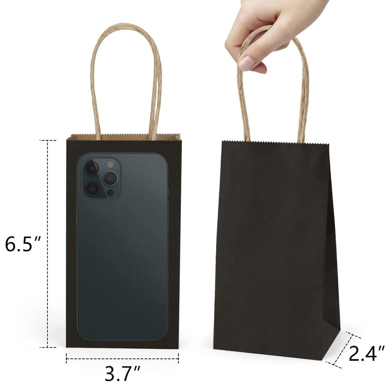 Poever Small Kraft Paper Bags 25 Pack Mini Black Paper Bags 3.5X2.4X6.7 Small Gift Bags With Handles Bulk For Party Favor Small Business - Image 2