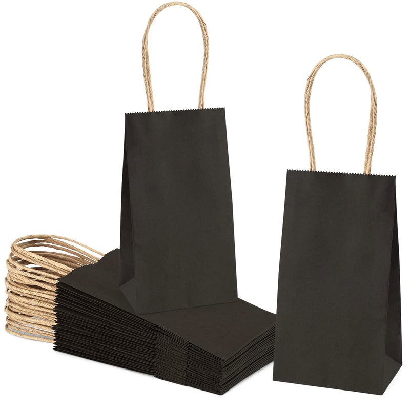 Poever Small Kraft Paper Bags 25 Pack Mini Black Paper Bags 3.5X2.4X6.7 Small Gift Bags With Handles Bulk For Party Favor Small Business - Image 1
