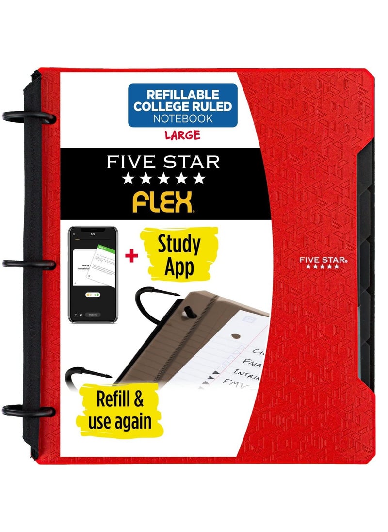 Five Star - Refillable Flex Notebook with Study App 1 Inch College Ruled Paper, Tech Lock Loops, Pockets, Tabs and Dividers 200 Sheets Color Will Vary - Image 1