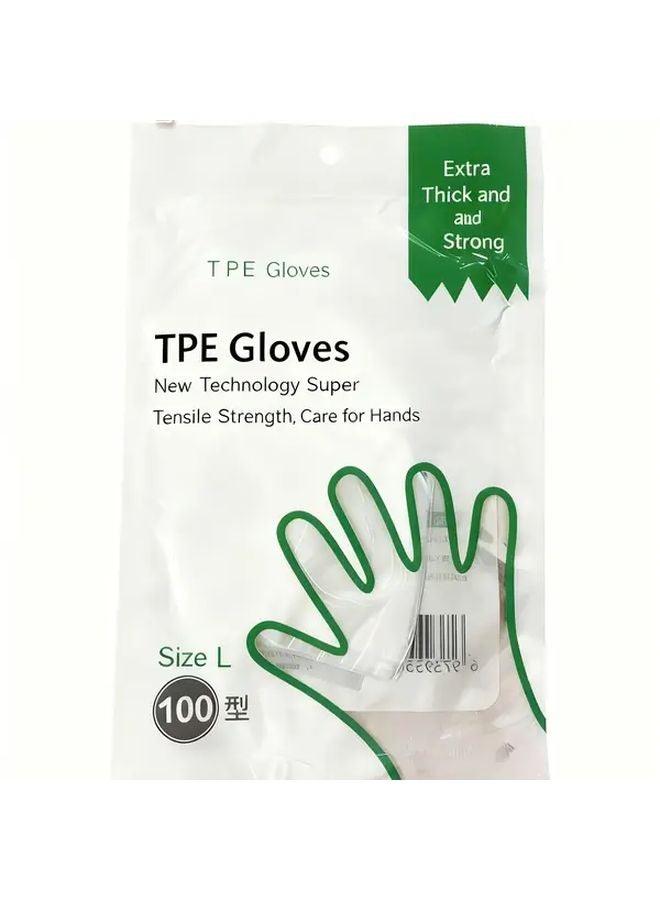 100 Pieces Large Heavy Duty Transparent TPE Gloves Durable For Kitchen Cleaning - Image 1