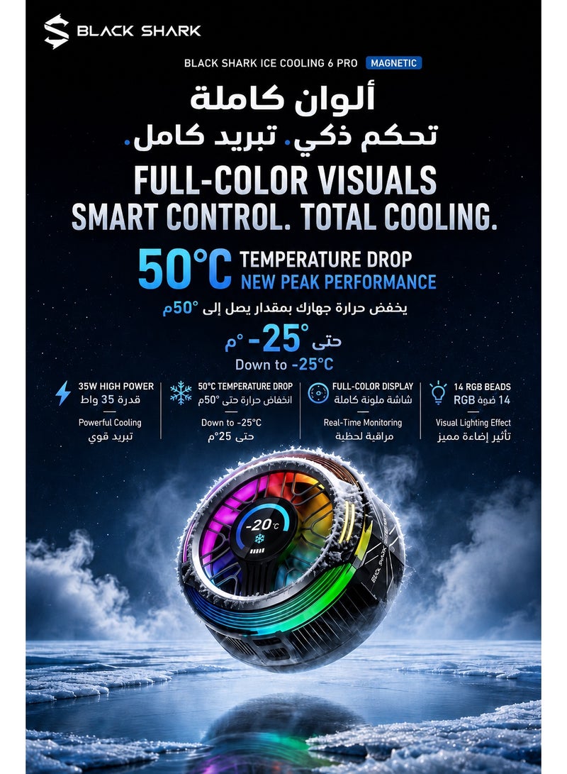 BLACK SHARK Phone Cooler Black Shark 6 Pro Magnetic Phone/Tablet Cooler – 35W Ultra-Cooling Gaming Fan with Smart Display, APP Smart Temperature Control, Magnetic Suction Sheet – For iPhone, RedMagic, Samsung, Android, iPad & Tablets (Perfect for PUBG Mobile, COD & Heavy Gaming) - Image 3