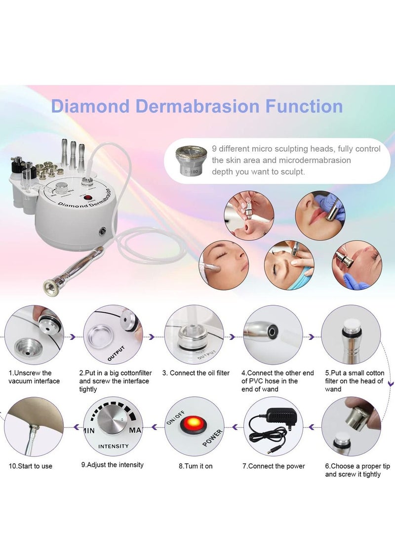 Excefore 3 in 1 Diamond Microdermabrasion Machine, Professional Dermabrasion Facial Skin Care Face Spa Home Use Massager Skin Peeling Lifting Tighten Wrinkle Black Head Remover with Spray Bottle - Image 3