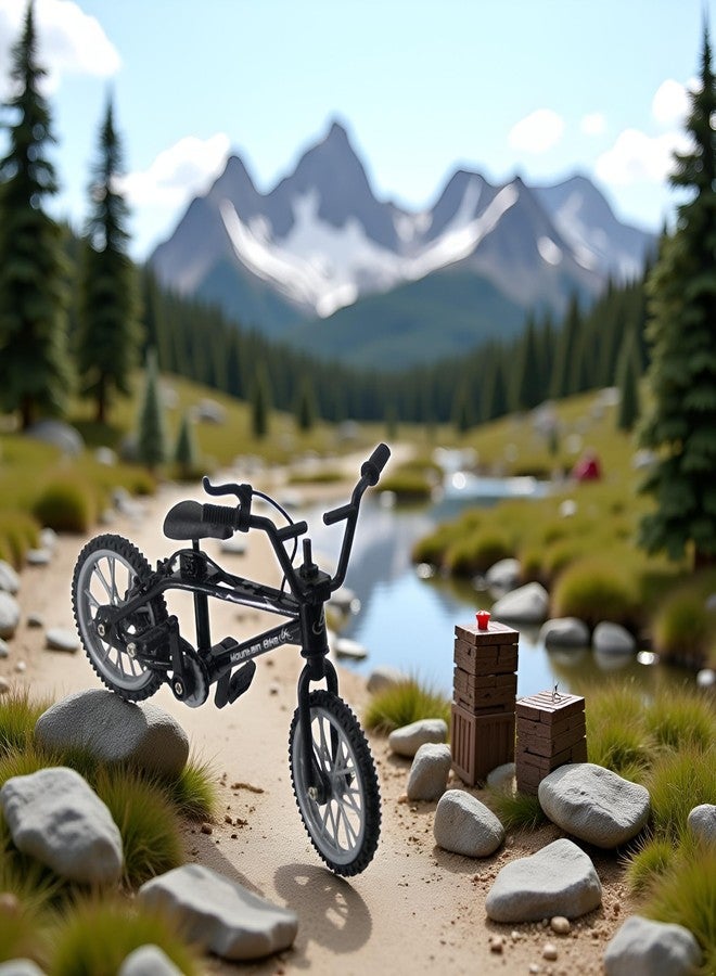 Jizlan Black 1/18 Diecast Bike Action Figure Toy,Mini Finger Mountain Bike Bicycle Art Crafts Desktop Decor Finger Bikes - Image 2