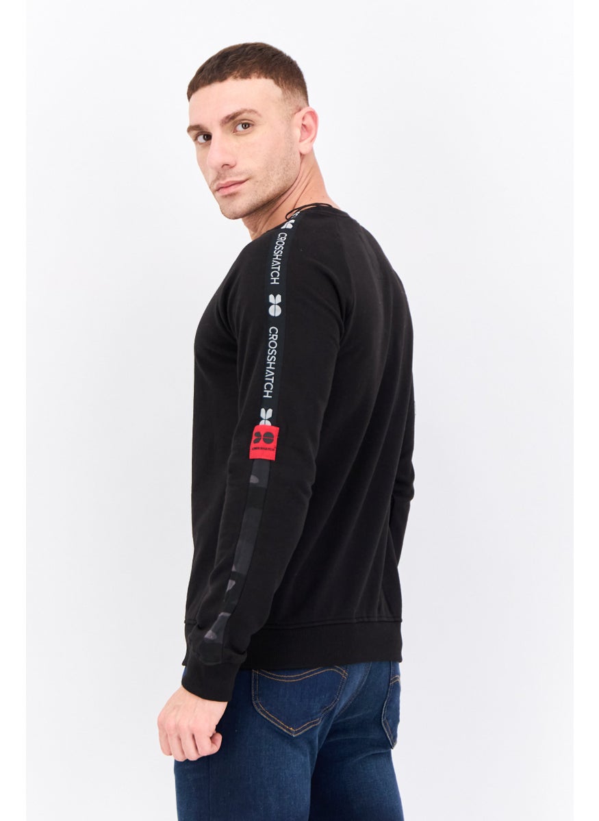 CROSSHATCH Men Crew Neck Brand Logo Long Sleeves Sweatshirt, Black  - Image 2