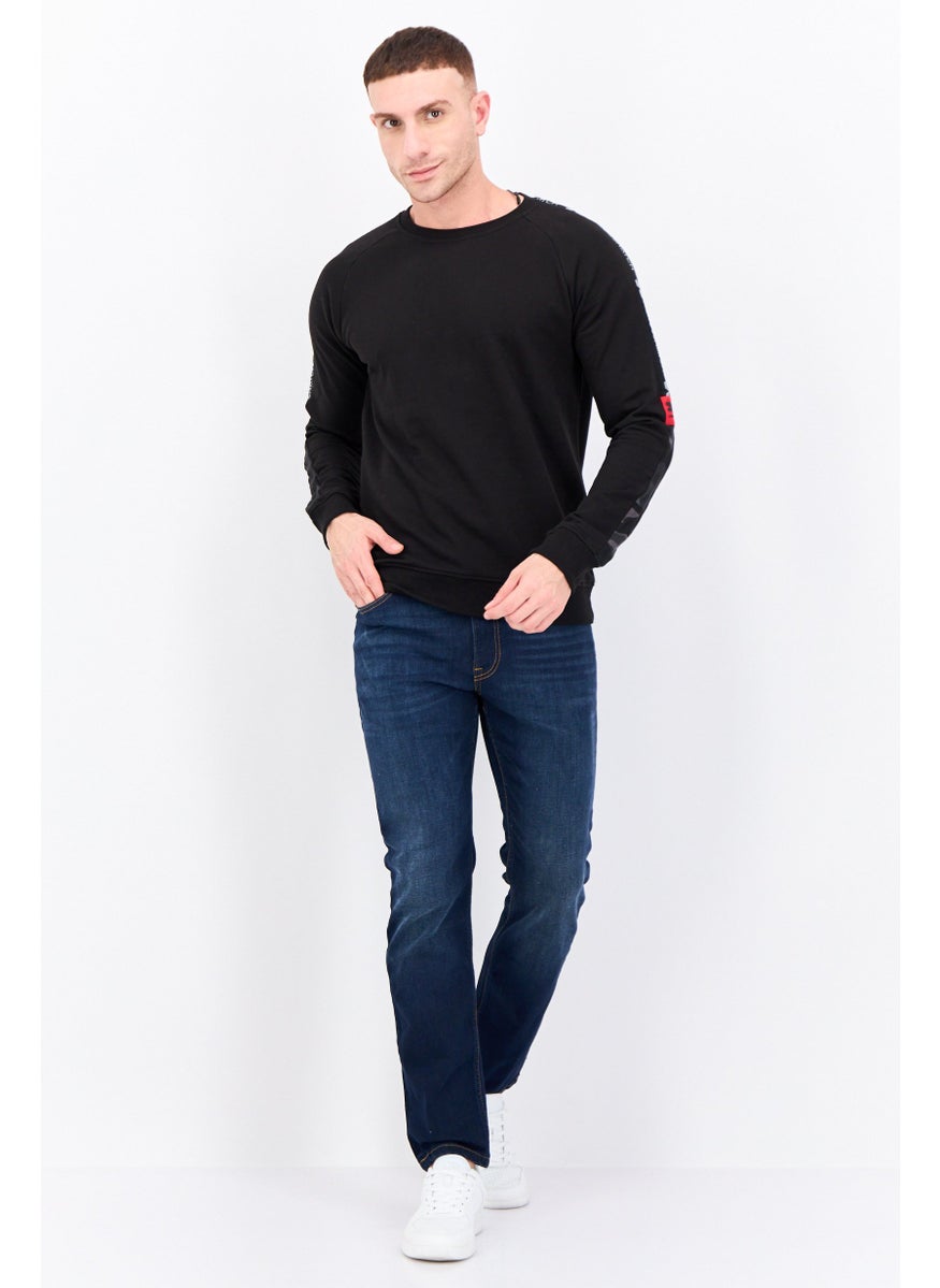 CROSSHATCH Men Crew Neck Brand Logo Long Sleeves Sweatshirt, Black  - Image 4