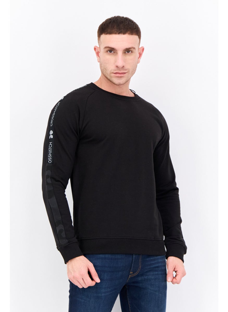CROSSHATCH Men Crew Neck Brand Logo Long Sleeves Sweatshirt, Black  - Image 1
