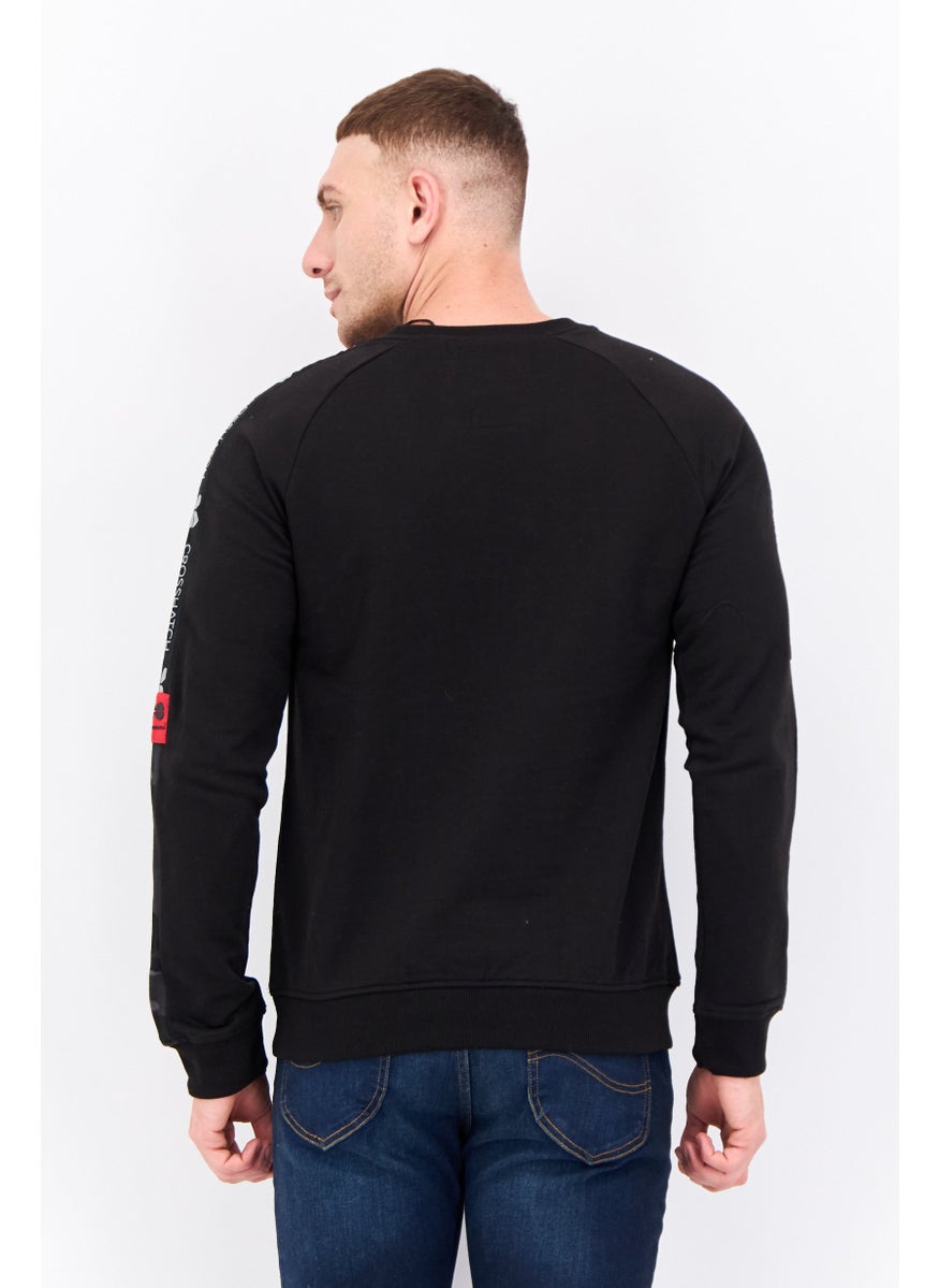 CROSSHATCH Men Crew Neck Brand Logo Long Sleeves Sweatshirt, Black  - Image 3