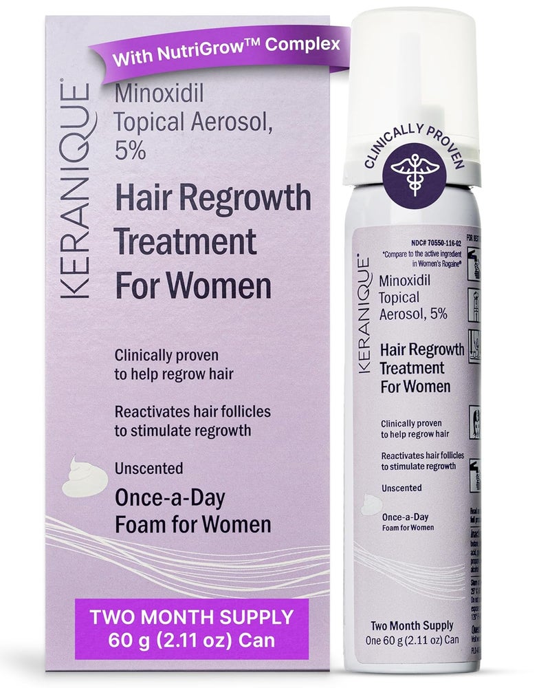 Keranique Womens 5 Topical Minoxidil Foam  Hair Regrowth Scalp Treatment with Powerful NutriGrow blend  Supports Thicker Fuller Healthier Hair  Scalp