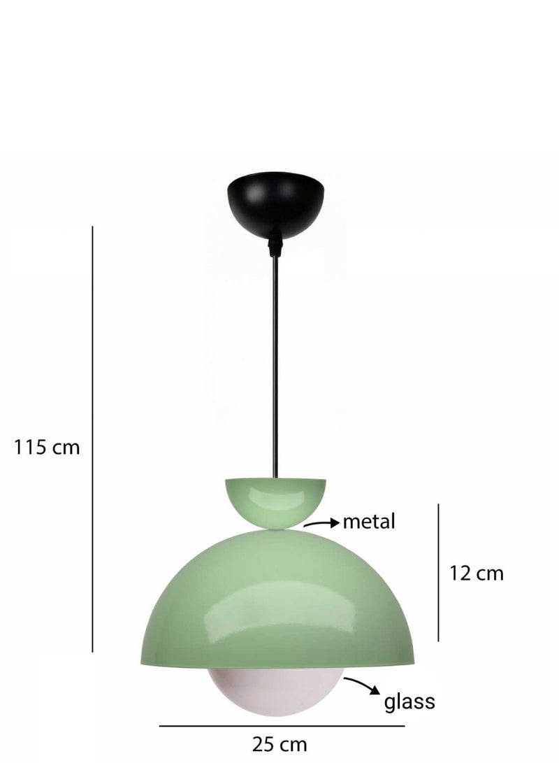 Nuuq Glass and Metal Green Pendant Light – Modern Ceiling Lamp E27 Compatible - Image 1