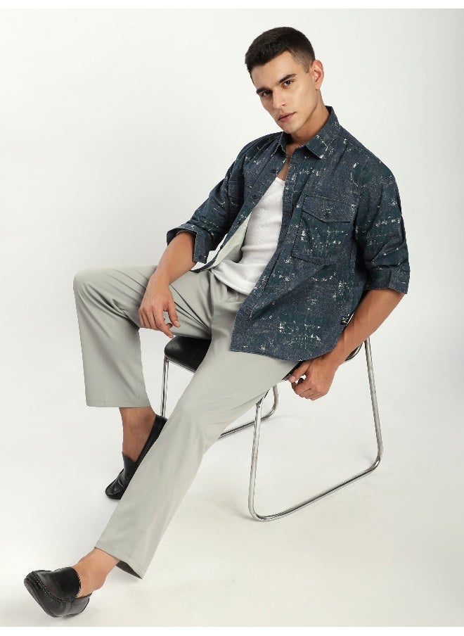 Beyoung Green And Blue Abstract Printed Overshirt  - Image 2