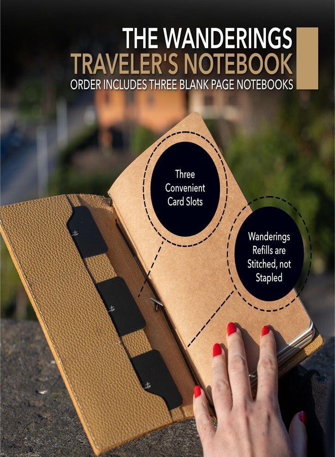 Wanderings Leather Travelers Notebook with Pockets - Artichoke - Refillable Notebook Organiser, Hand-Crafted Genuine Leather Notebook with Pockets for Writing, Travelers, Organizing - Blank Inserts, 8.5 x 4.5 - Image 2